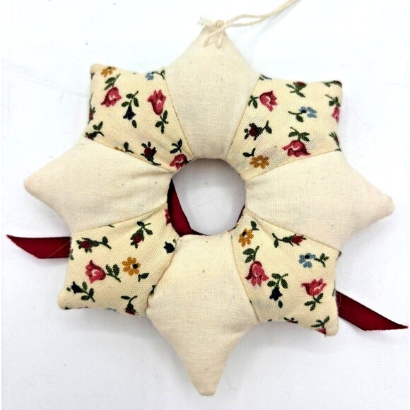 Vintage Handcrafted Fabric Christmas Ornaments Set of 7 Embroidered Farmhouse - Picture 7 of 16